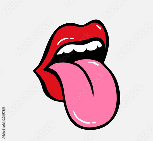 Pop art vector speaking red lips. Tongue sticking out photo