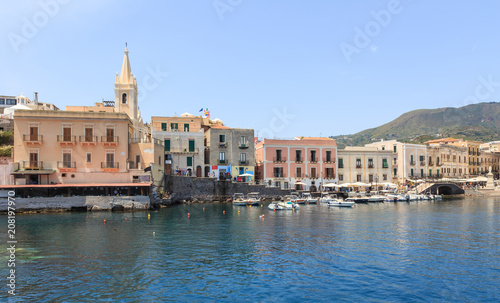 Waterfront in Lipari, main city on one of Aeolian islands near Sicily in Tyrrhenian Sea. © stepmar