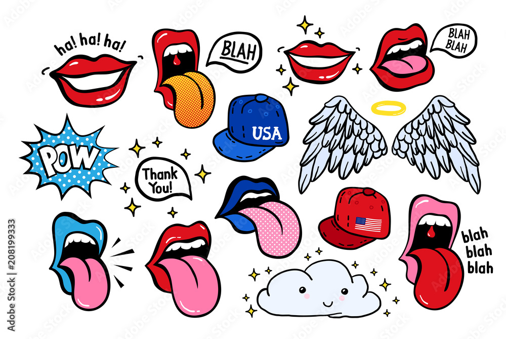 New youth stickers, patches in 70 s 80 s rock, pop art Stock Vector | Adobe  Stock