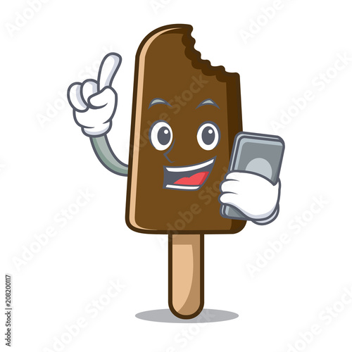With phone chocolate ice cream character cartoon