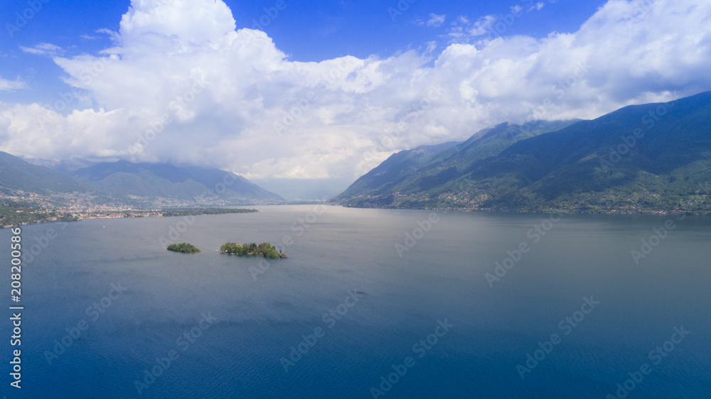 Aerial view of Lake Maggiore and the island of Brissago