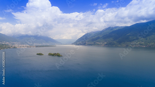 Aerial view of Lake Maggiore and the island of Brissago