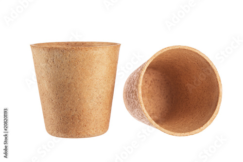 Bio wafer cup for hot coffee drink isolated on white