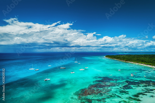 Fototapeta Naklejka Na Ścianę i Meble -  Aerial view of tropical beach, Dominican Republic