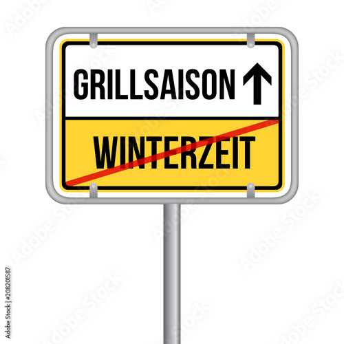 Grillsaison ist eröffnet Schild - Ende der Winterzeit -  Isoliert Vektor Eps10.
