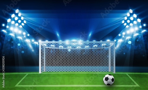 Football arena field with bright stadium lights vector design. Vector illumination