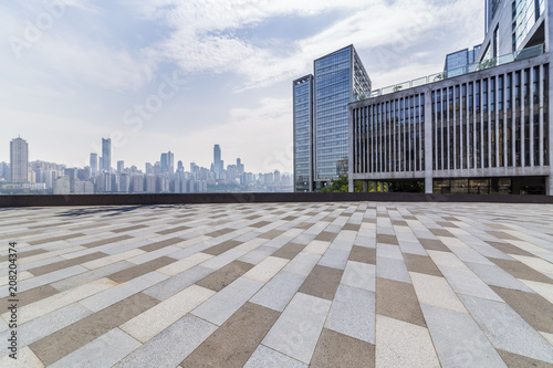 Empty floor with modern business office building 