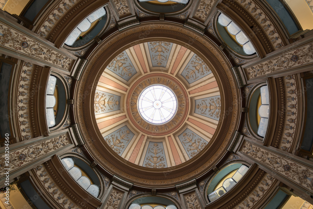 Interior of San Francisco Columbarium Dome. The copper-domed, Neo-Classical columbarium is a hidden gem and an architectural wonder in the Richmond district of San Francisco.