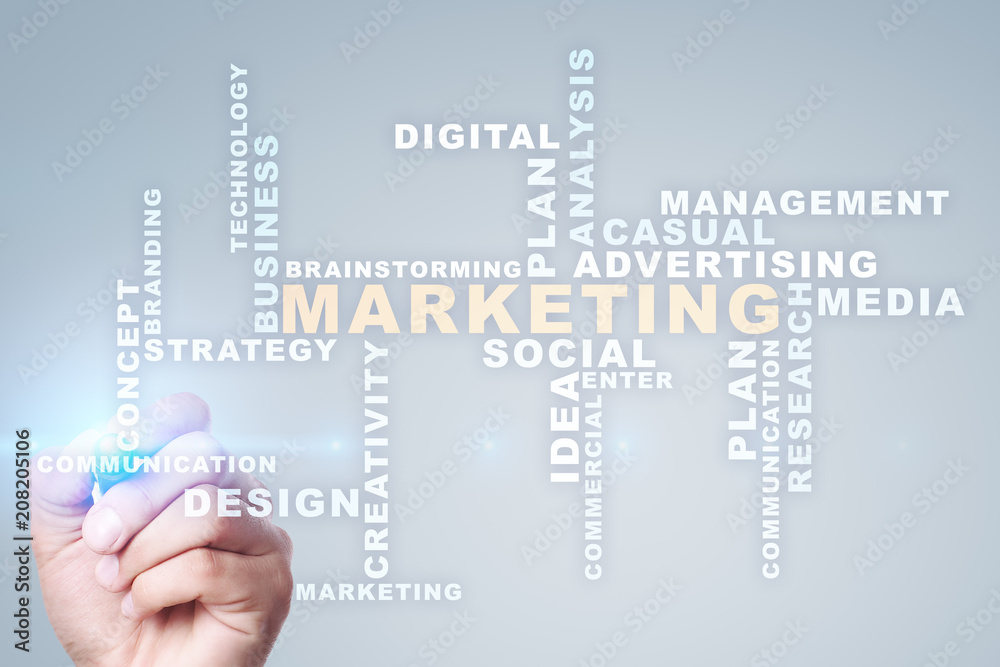 Marketing business concept on the virtual screen. Words cloud. Marketing business concept on the virtual screen. Words cloud.