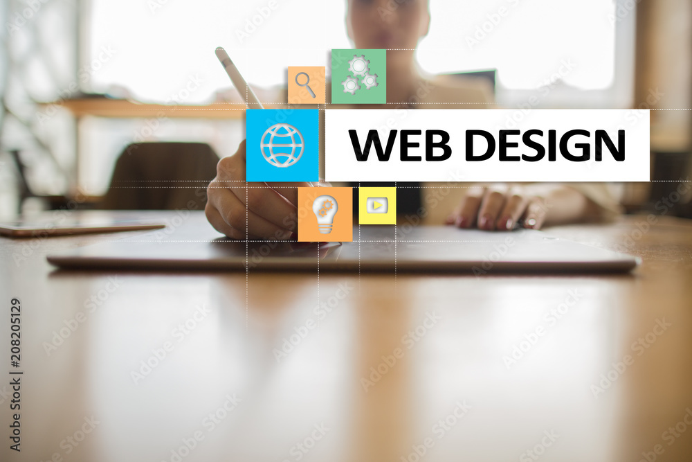 Web design and development concept on the virtual screen. Web design and development concept on the virtual screen.