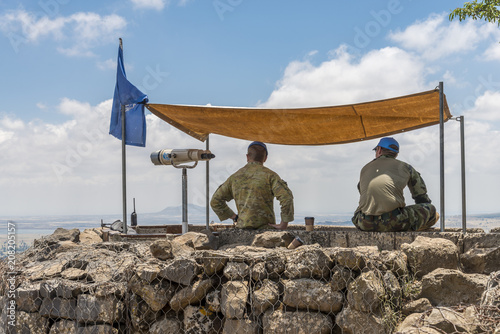 Golan Heights, Israel - May 6, 2018 : UN observers in the Israeli syrian border 