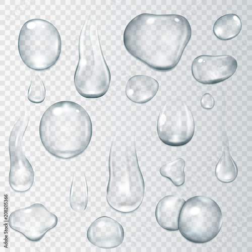 Realistic shining water drops and drips vector illustration