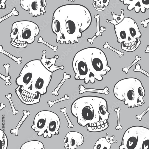 seamless pattern cute doodle skull collection
