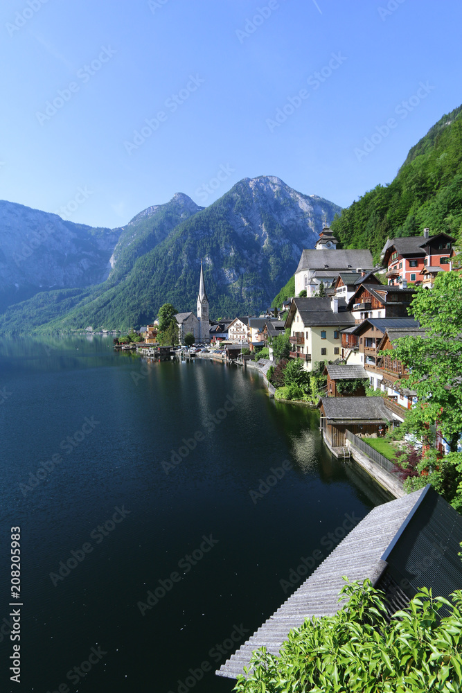Beautiful Hallstatt village in daytime in Austria