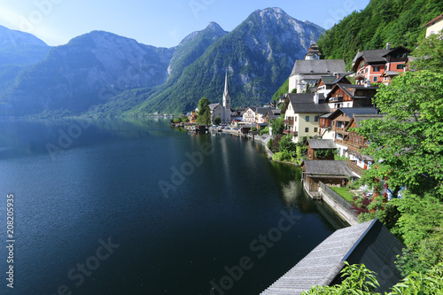 Beautiful Hallstatt village in daytime in Austria