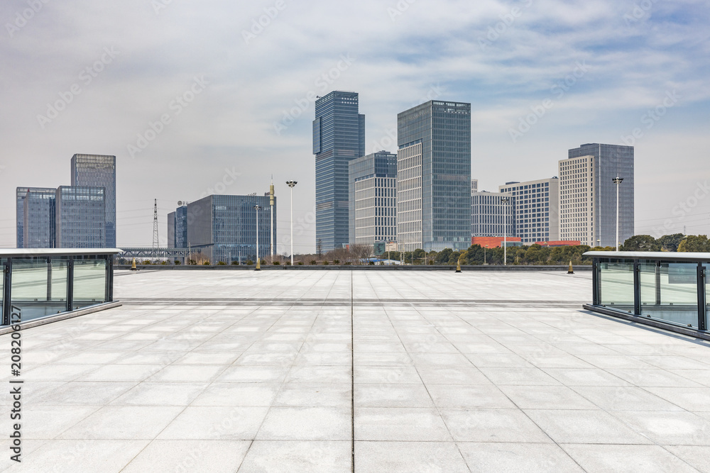 Empty floor with modern business office building 