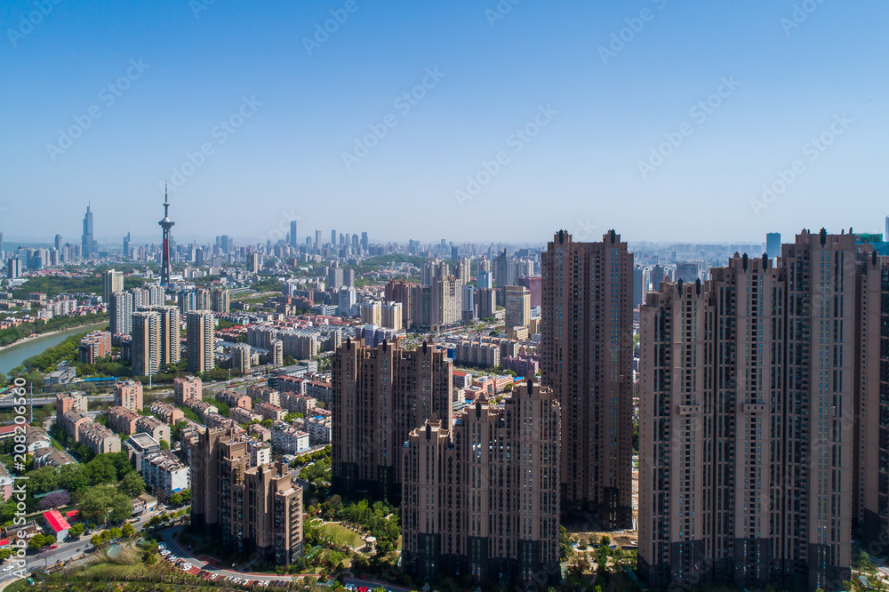 Obraz premium Aerial view over the Nanjing city, urban architectural landscape