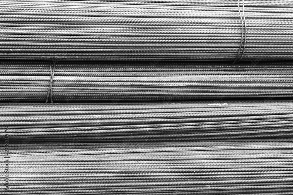 steel reinforcement for manufacturing reinforced concrete structures close-up, black and white photo