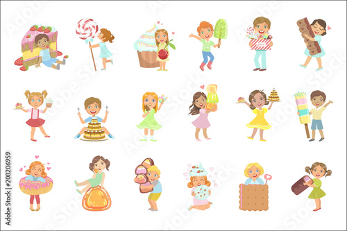 Kids And Giant Sweets Set