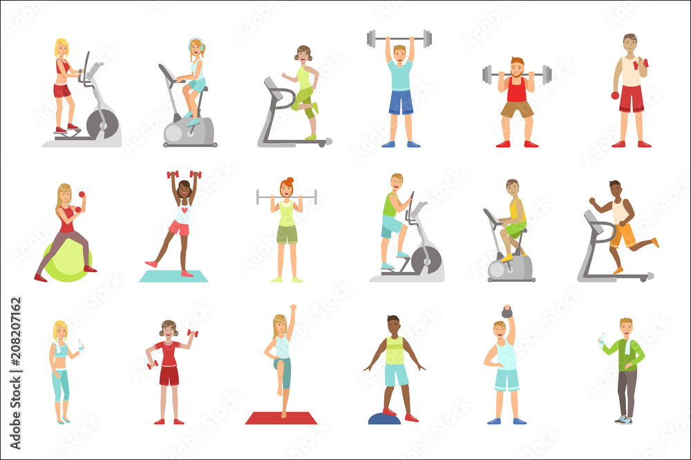 Women Training In Gym Set Women Training In Gym Set