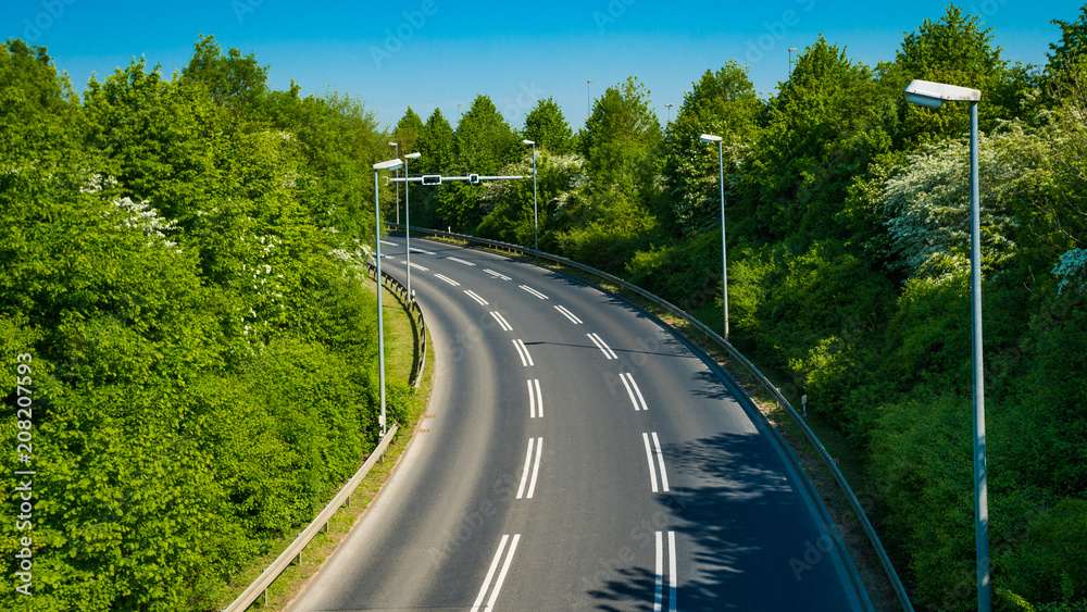 country road with trees beside. Asphalt road