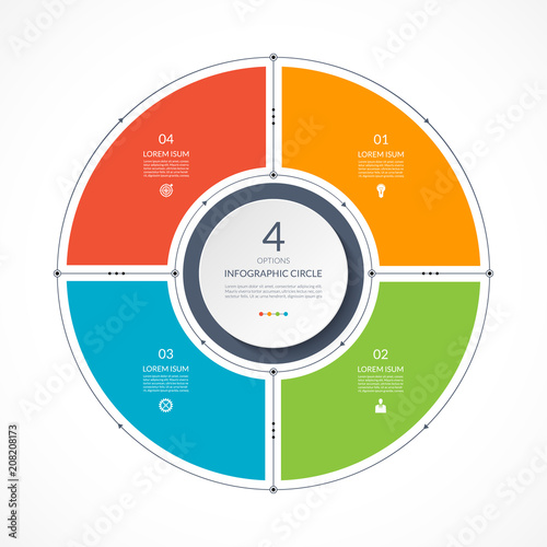 Infographic circle in thin line flat style. Business presentation template with 4 options, parts, steps. Vector illustration