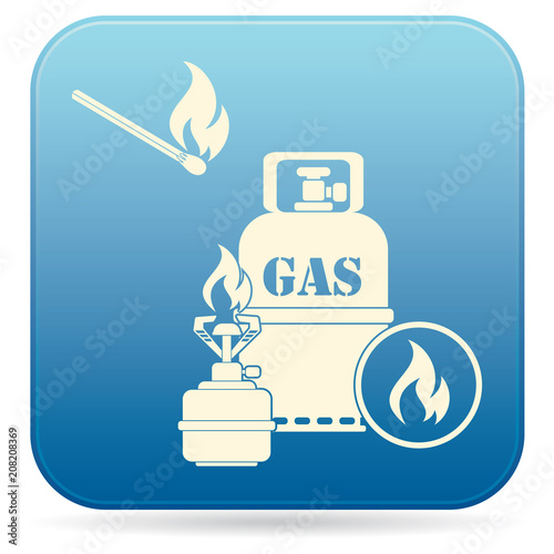 Camping stove with gas bottle icon vector