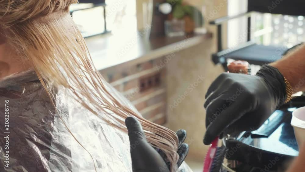 Keratin recovery and protein treatment at beauty spa salon.