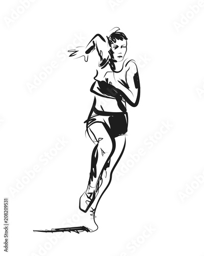 Vector sketch of running woman