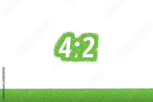 Spielstand "4:2" Gras Grüner Text auf weißem Hintergrund