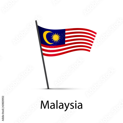 Malaysia flag on pole, infographic element on white