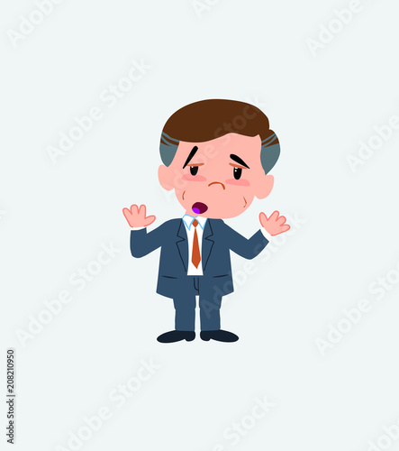 Businessman makes a gesture of tired resignation.