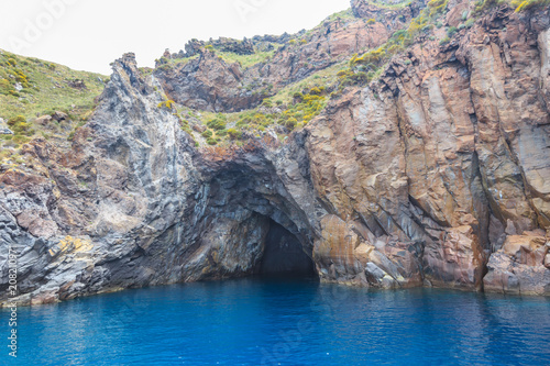 Aeolian Islands in the Tyrrhenian Sea, near Sicily. Rocky, lava-formed picturesque and rough shores of the Lipari island  © stepmar