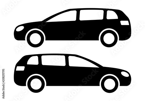 Two black car silhouettes on a white background. Vector illustration.
