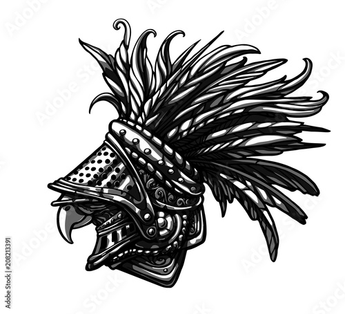 Griffin in iron armor with feathers