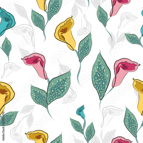 Seamless pattern with flowers calla