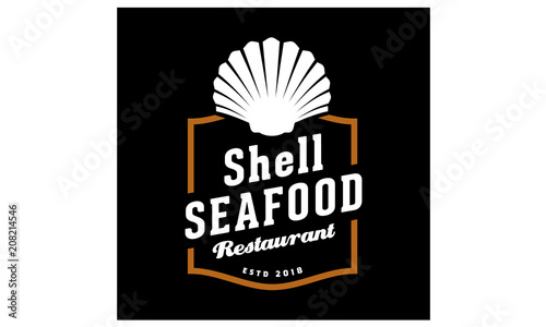 Vintage Retro Seafood Seashell Pearl Oyster Scallop Shell Cockle Clam Mussel Logo restaurant design 