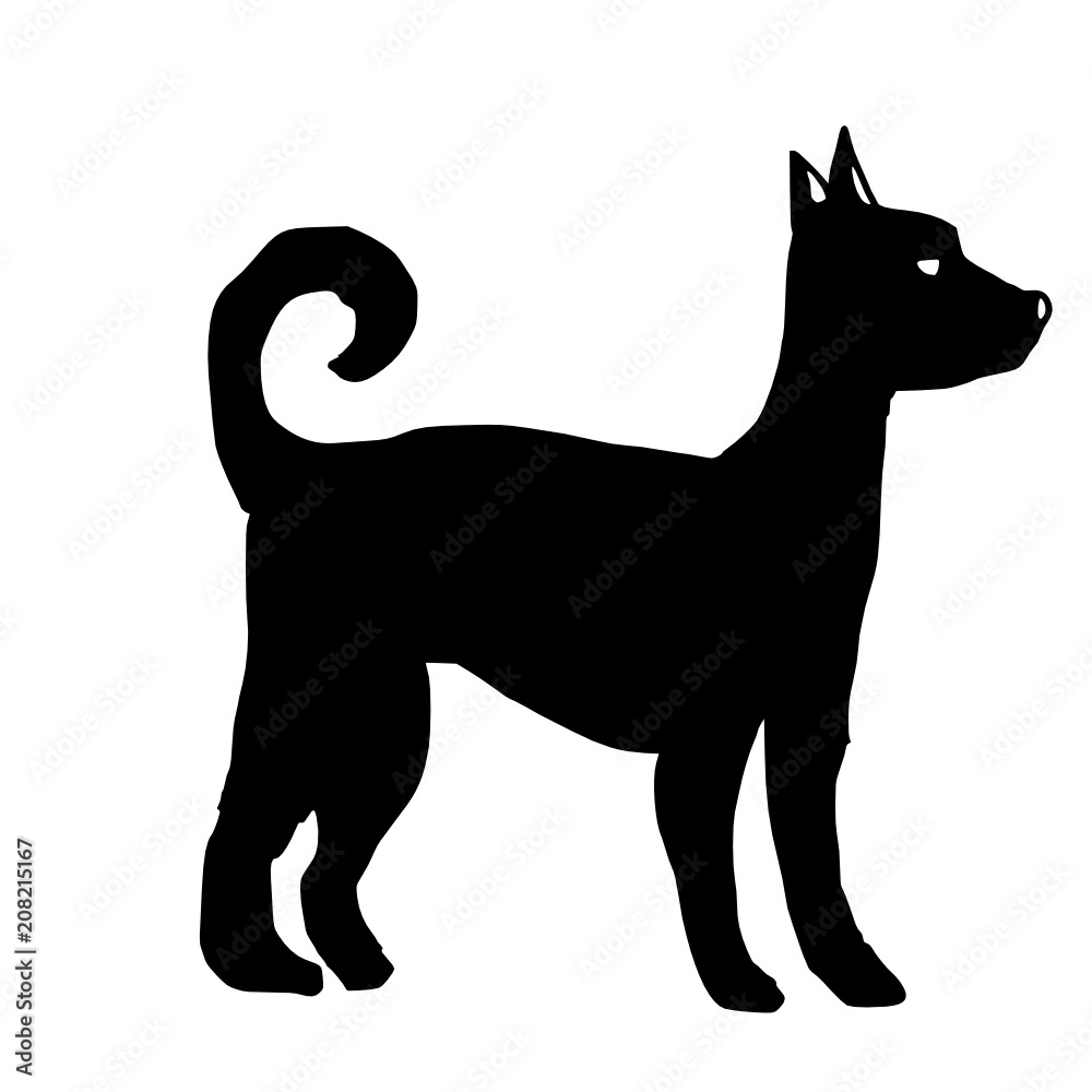 Figure silhouette of a dog in black and white 