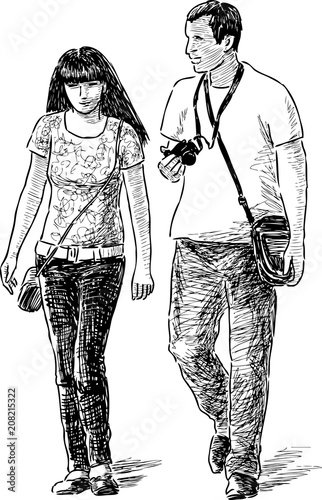 A couple of tourists go for a stroll