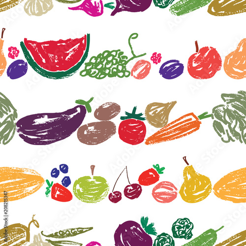 Pattern of drawn fruit and vegetables