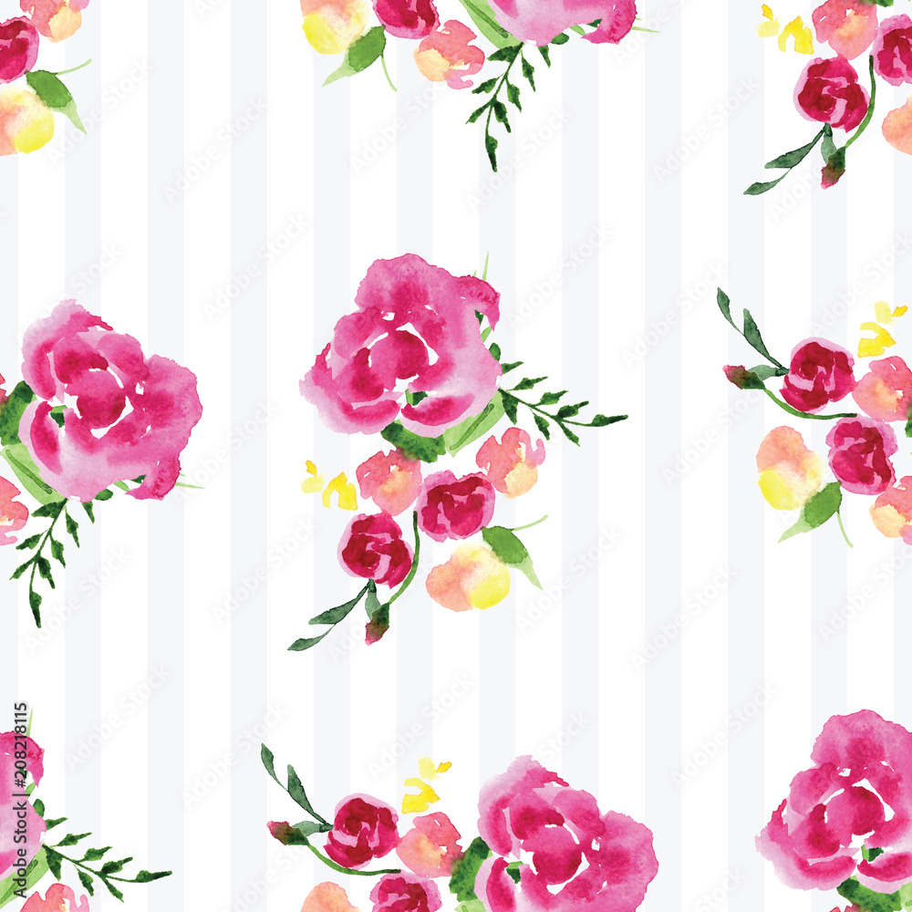 Obraz premium Hand-painted watercolor floral rose Pattern