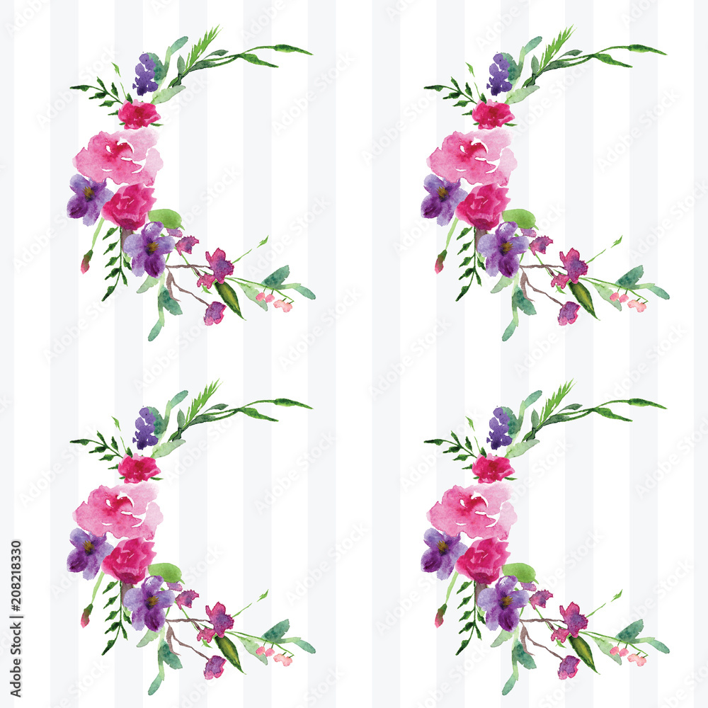 Naklejka Ręcznie malowany wzór akwareli z gałązką z kwiatami różowa karta wiosenna kwiat magnolii