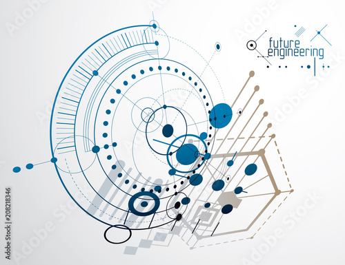 Vector industrial and engineering background, future technical plan. Abstract blueprint of mechanism, mechanical scheme.