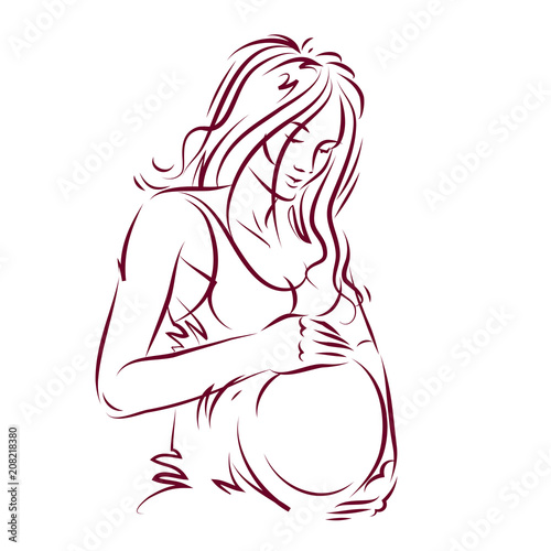 Pregnant woman elegant body silhouette, sketchy vector illustration. Love and gentle feeling concept. Mother Day.