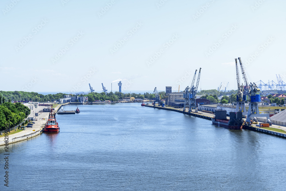 View on the Martwa Wisla river between Westerplatte and New Port in Gdansk, Poland