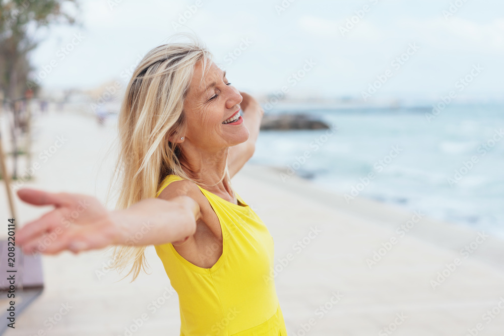 Happy vivacious woman on summer vacation Happy vivacious woman on summer vacation