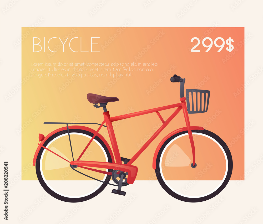 Bike for sale or rent. Bicycle sign for web or print. Cartoon vector illustration Bike for sale or rent. Bicycle sign for web or print. Cartoon vector illustration