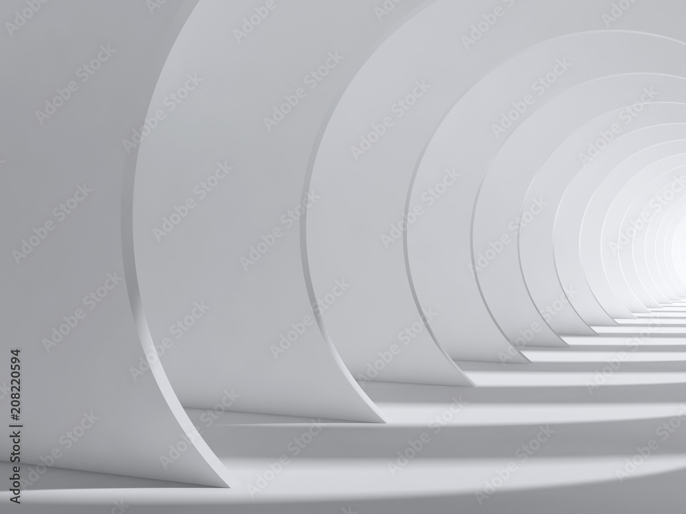 Fototapeta Streszczenie białe wnętrze tunelu. Renderowania 3d