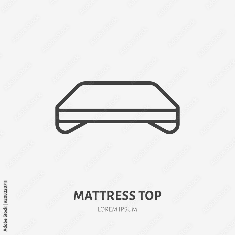 Mattress top flat line icon. Bedding sign. Thin linear logo for interior store. Mattress top flat line icon. Bedding sign. Thin linear logo for interior store.