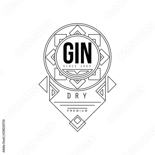 Gin vintage label design, alcohol industry monochrome badge